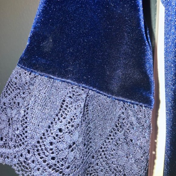 Florence Eiseman Girls Midnight Blue Stretch Velvet Lace Cuff SZ 8 Dress - Picture 7 of 13